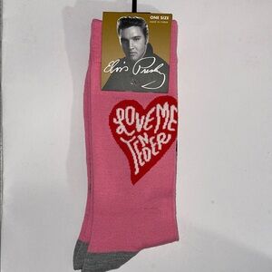 Elvis Presley Valentines Day Pink and Gray Socks With Red Heart Love Me Tender